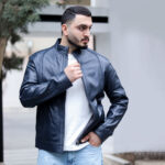 کاپشن چرم مردانه مدل کوین 1 سرمه ای