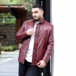 کاپشن چرم مردانه مدل آرکا زرشکی