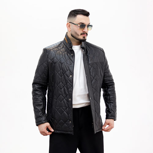 men-leather-jacket-arka-model black کاپشن چرم مردانه مدل آرکا مشکی