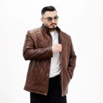 کاپشن چرم مردانه مدل آرکا قهوه ای