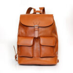 کوله پشتی دو جیب چرمی عسلی