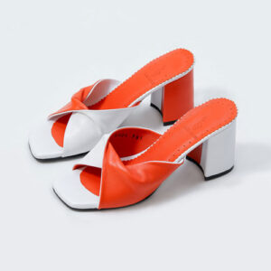 صندل زنانه چرمی 1036 نارنجی سفید