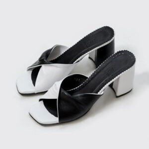 صندل زنانه چرمی 1036 مشکی سفید